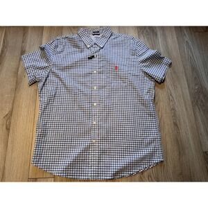 US Polo Assn Mens XL Blue White Gingham Short Sleeve Stretch Button Down Shirt